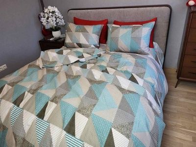 Постільна білизна фланель Комфорт текстиль Печворк зелений, Turkish flannel БЕЗ НАВОЛОЧОК