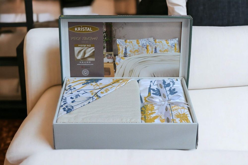 Комплект постільної білизни з пледом Kristal Ranforse Breeze Bej