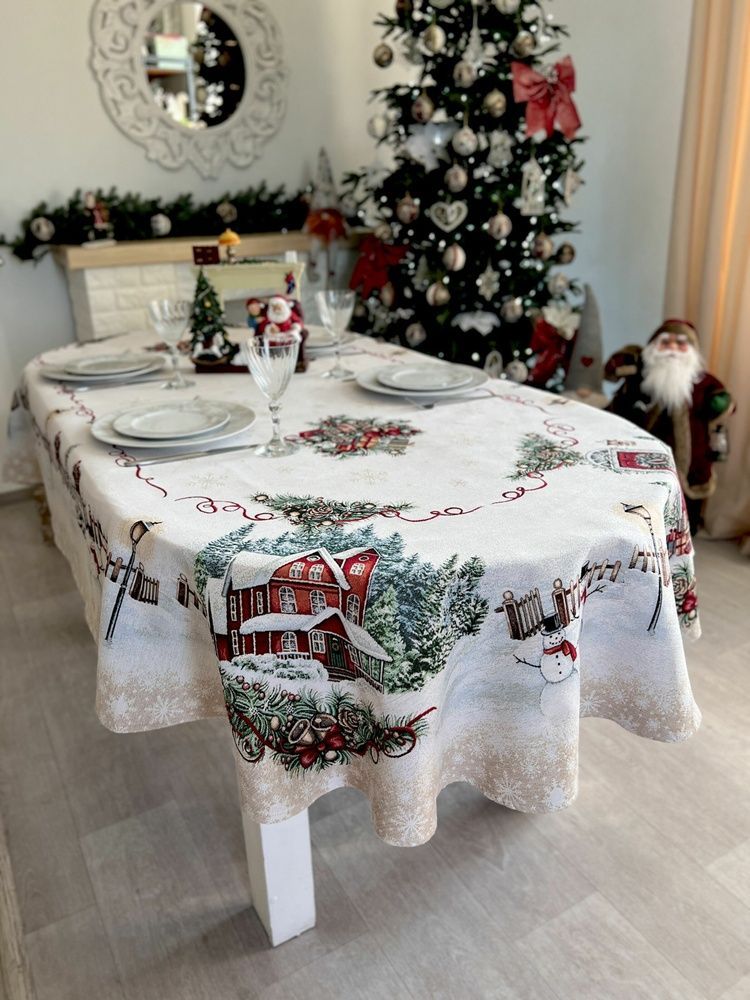 Новорічна скатертина LiMaSo Гобелен HOME (Срібний люрекс)