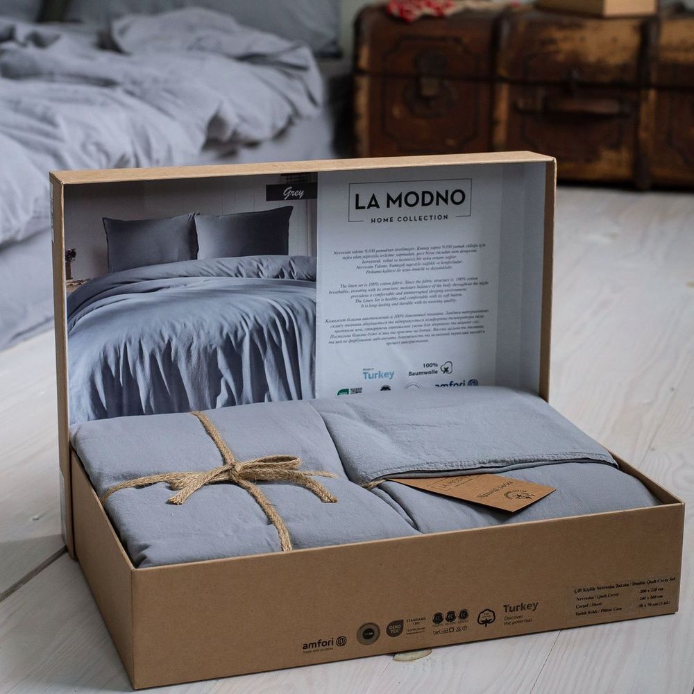 Постельное белье вареный хлопок LA MODNO STONEWASHED GRAY