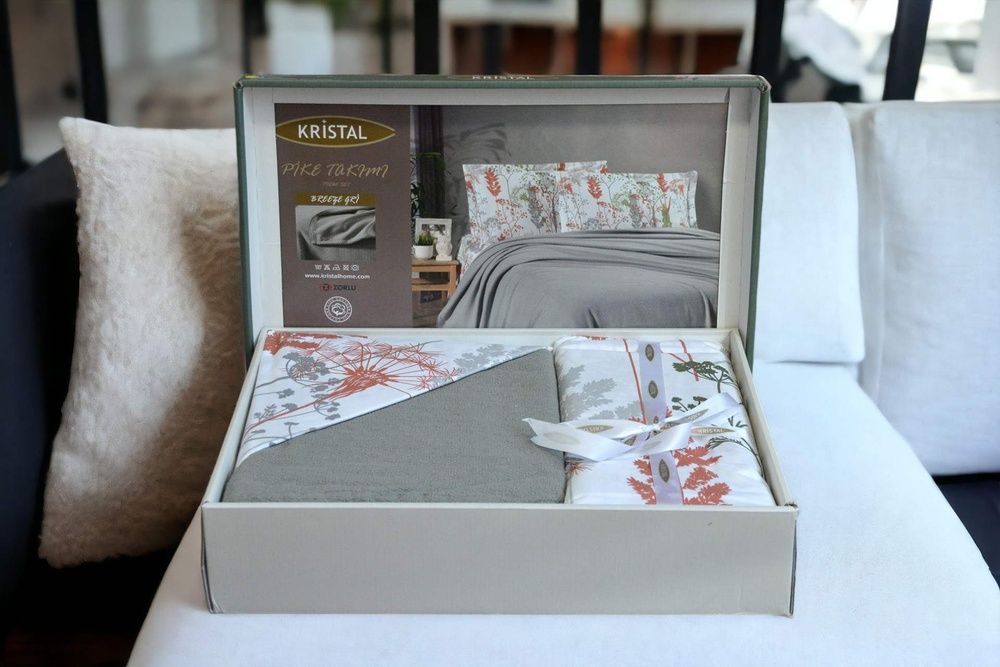 Комплект постельного белья с пледом Kristal Ranforse Breeze Gri