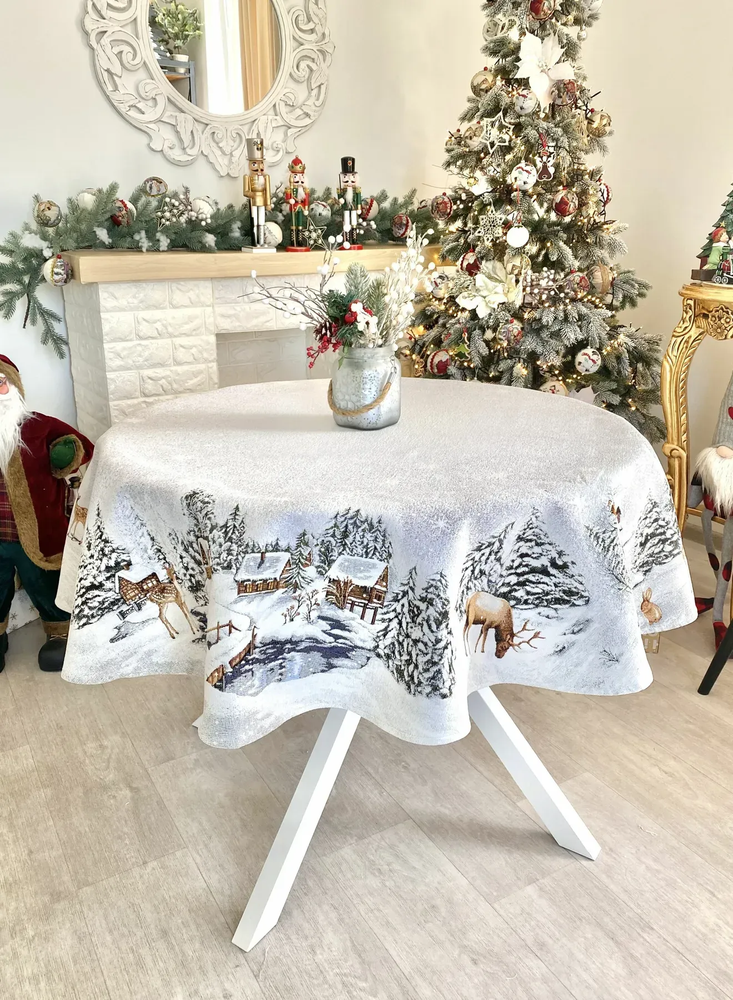 Новорічна скатертина LiMaSo Гобелен WINTER-240 (Срібний люрекс)