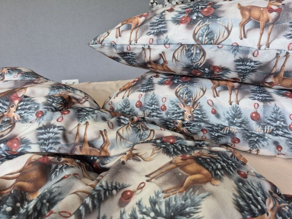 Постільна білизна фланель Комфорт текстиль Олені NEW/бежева пастель, Turkish flannel 5D