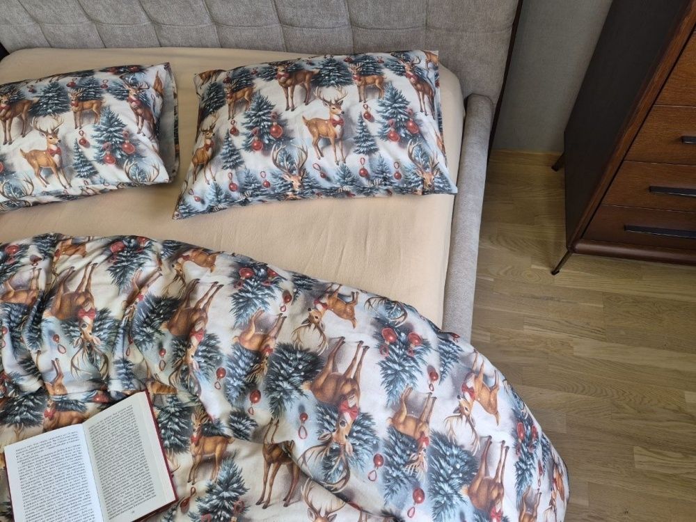 Постільна білизна фланель Комфорт текстиль Олені NEW/бежева пастель, Turkish flannel 5D