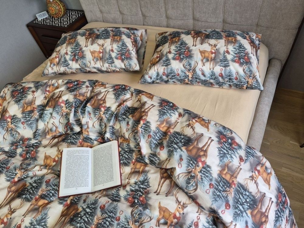 Постільна білизна фланель Комфорт текстиль Олені NEW/бежева пастель, Turkish flannel 5D