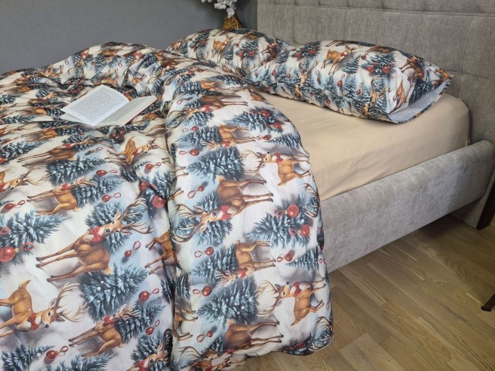 Постільна білизна фланель Комфорт текстиль Олені NEW/бежева пастель, Turkish flannel 5D