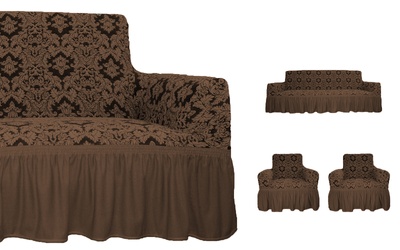 Набор чехлов для мебели жаккард Altinkoza Damask с юбкой темно-коричневый