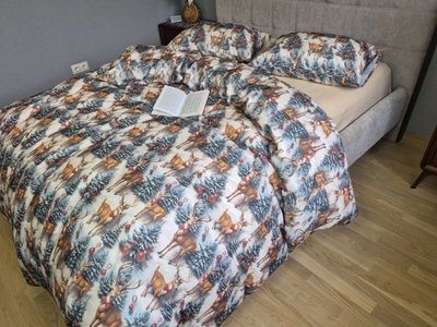 Постільна білизна фланель Комфорт текстиль Олені NEW/бежева пастель, Turkish flannel 5D