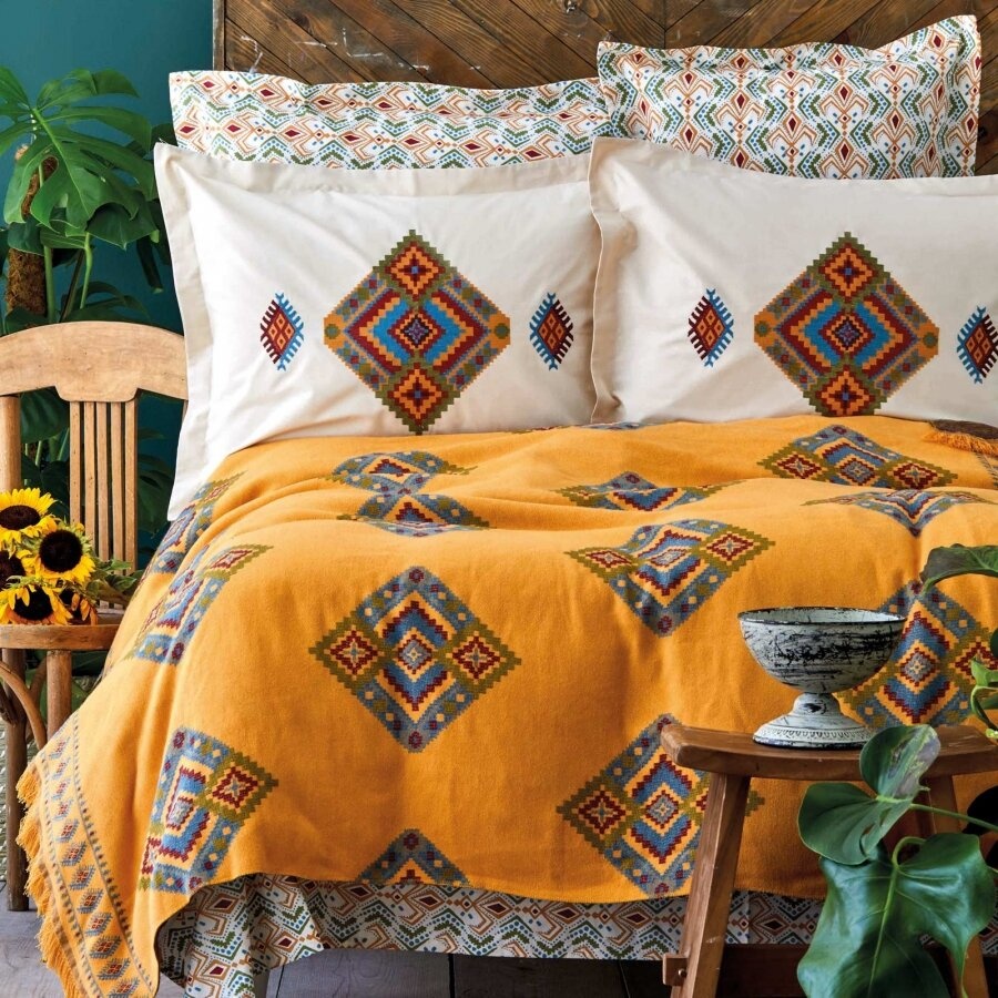 Набор постельное белье с покрывалом Karaca Home - Mentha hardal горчичный