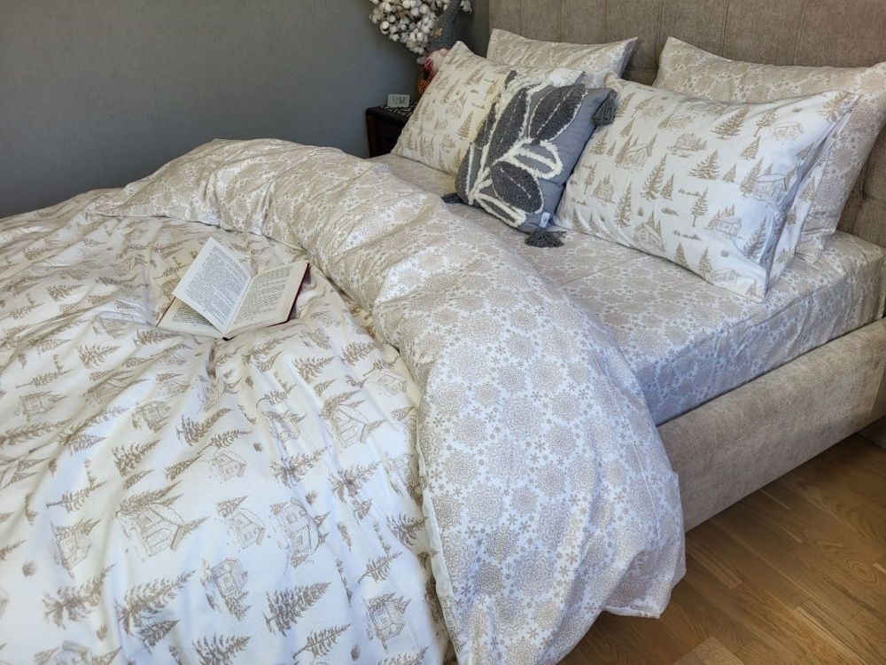 Постельное белье фланель Комфорт текстиль Затишок/мережка беж, Turkish flannel
