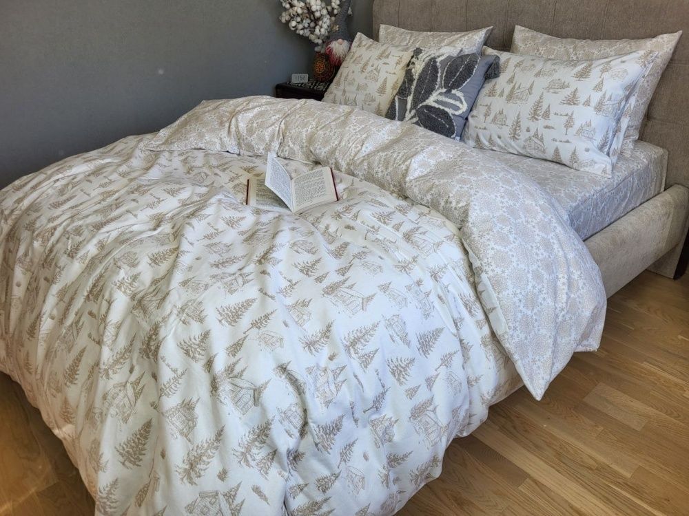 Постельное белье фланель Комфорт текстиль Затишок/мережка беж, Turkish flannel