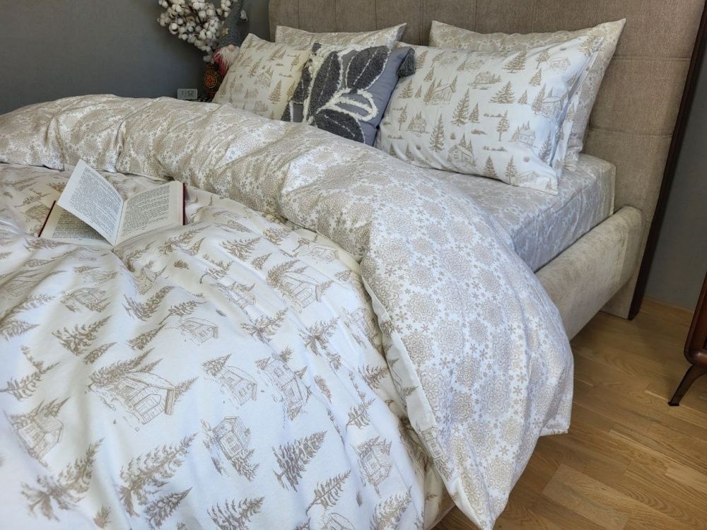 Постельное белье фланель Комфорт текстиль Затишок/мережка беж, Turkish flannel