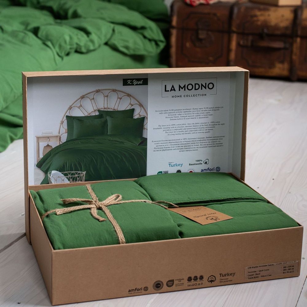 Постільна білизна варена бавовна LA MODNO STONEWASHED GRASS GREEN