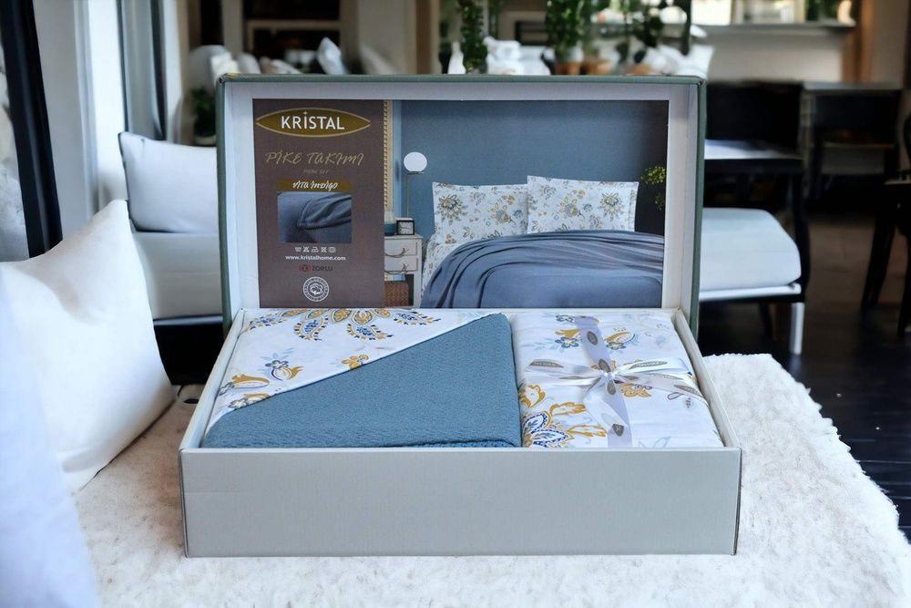 Комплект постельного белья с пледом Kristal Ranforse Vita Indigo