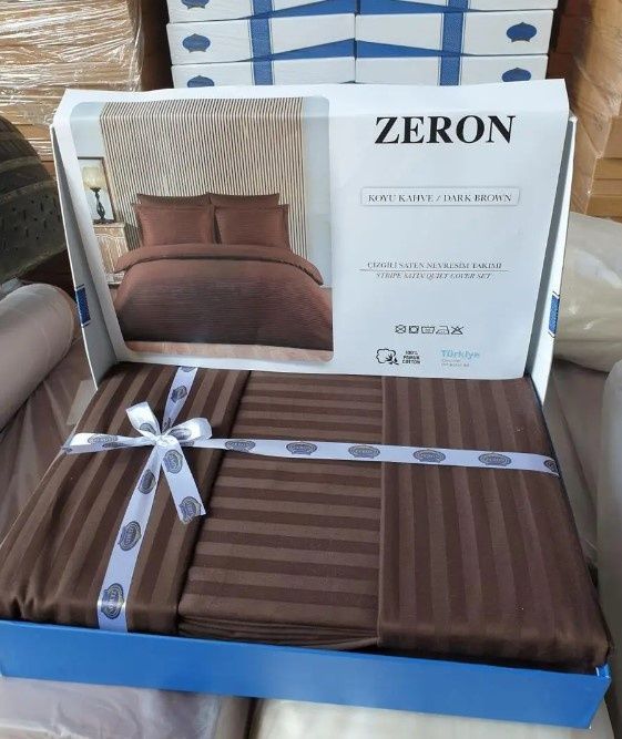 Постільна білизна сатин страйп Zeron KOYU KAHVE