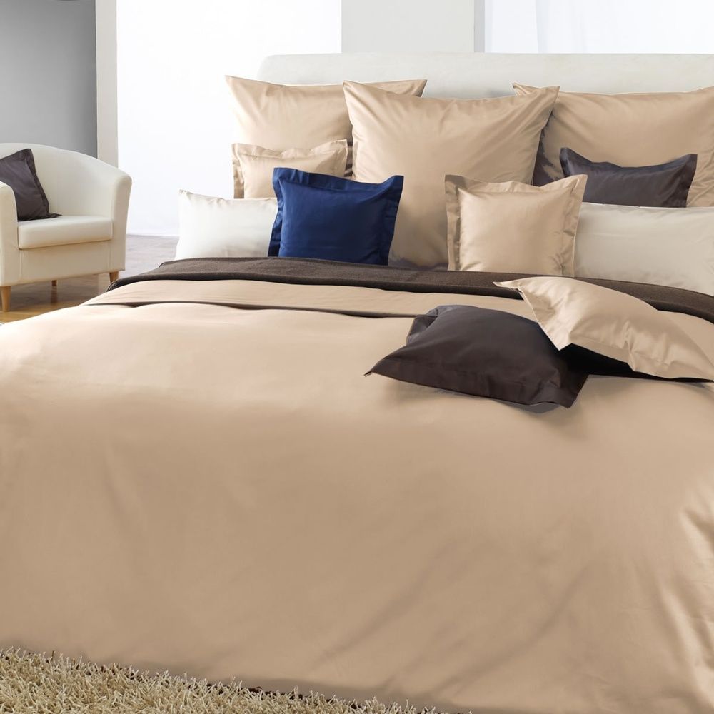 Постельное белье мако-сатин Curt Bauer Uni Mako 0000-3529 beige, Бежевый, 50х70см (2шт), Евро, 200х220 см, 270х290 см