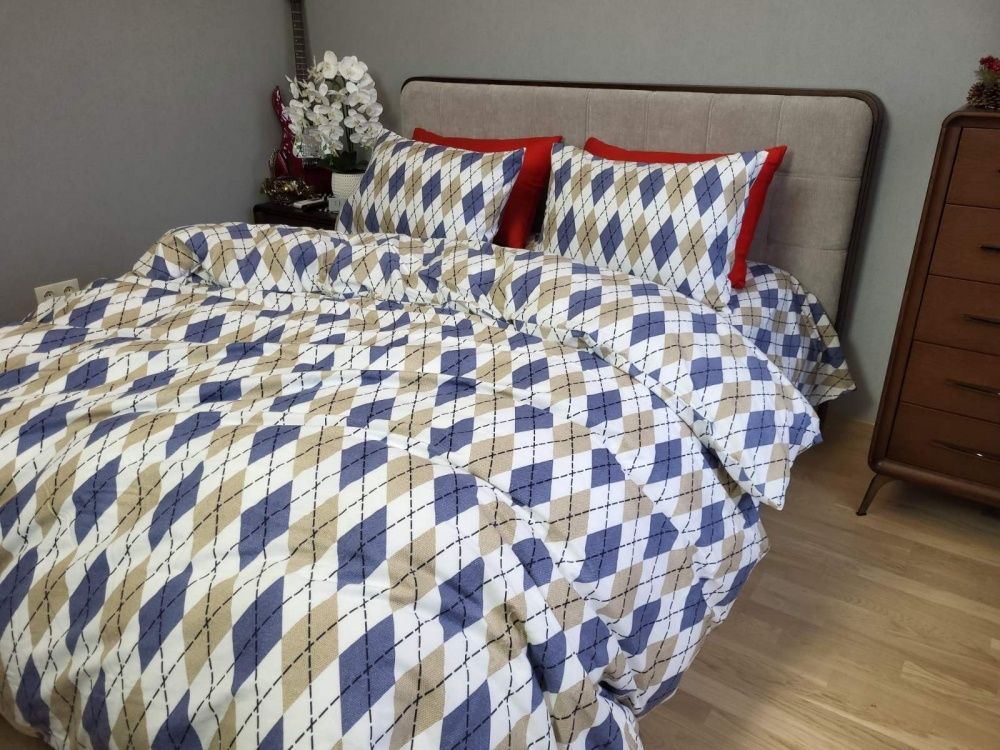 Постельное белье фланель Комфорт текстиль Ромб синий, Turkish flannel