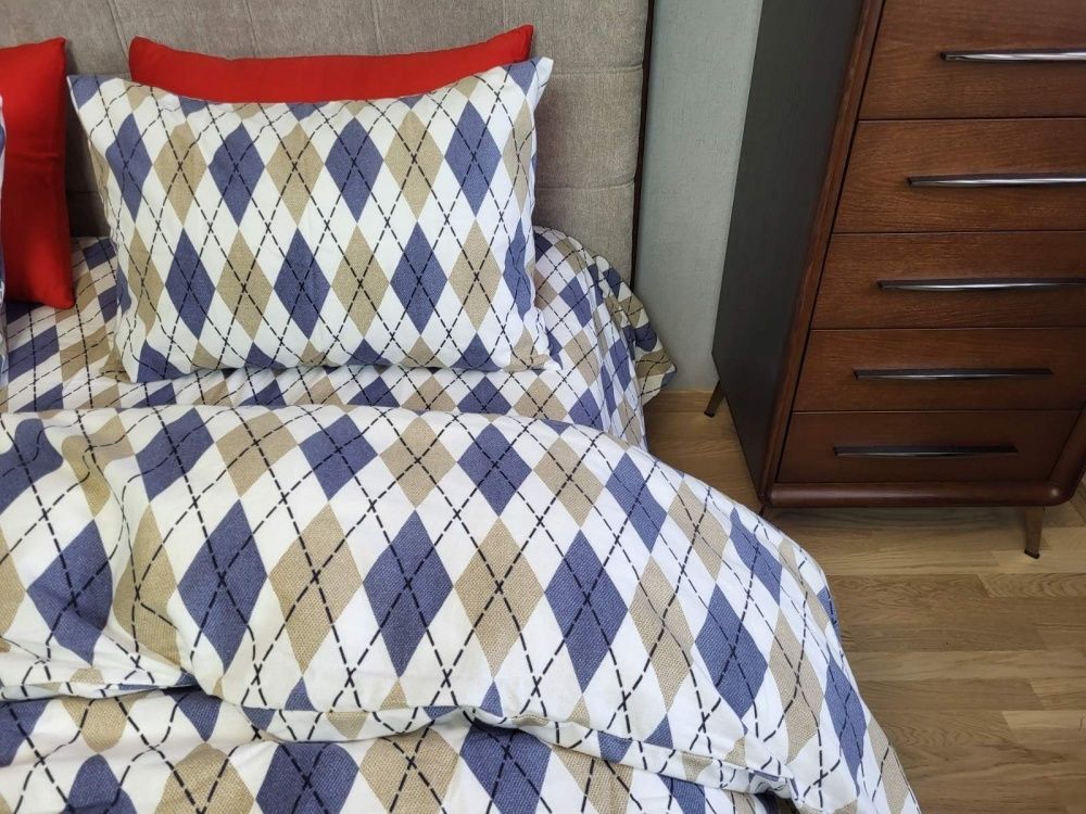 Постельное белье фланель Комфорт текстиль Ромб синий, Turkish flannel