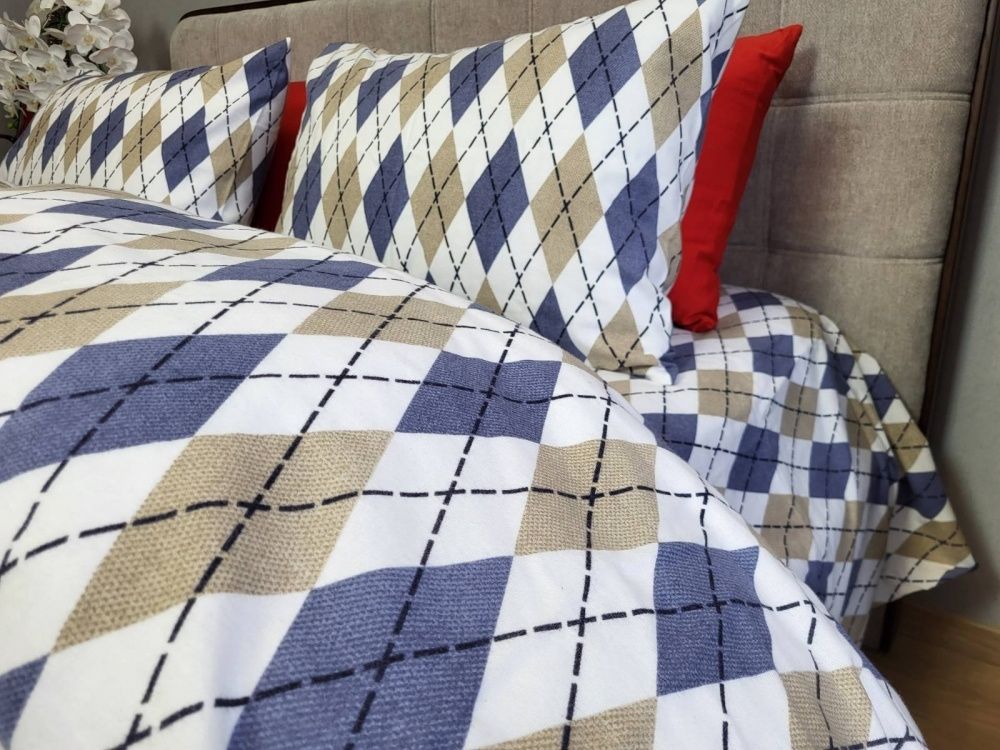 Постельное белье фланель Комфорт текстиль Ромб синий, Turkish flannel