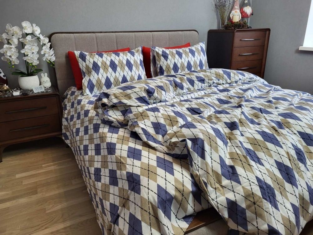 Постельное белье фланель Комфорт текстиль Ромб синий, Turkish flannel