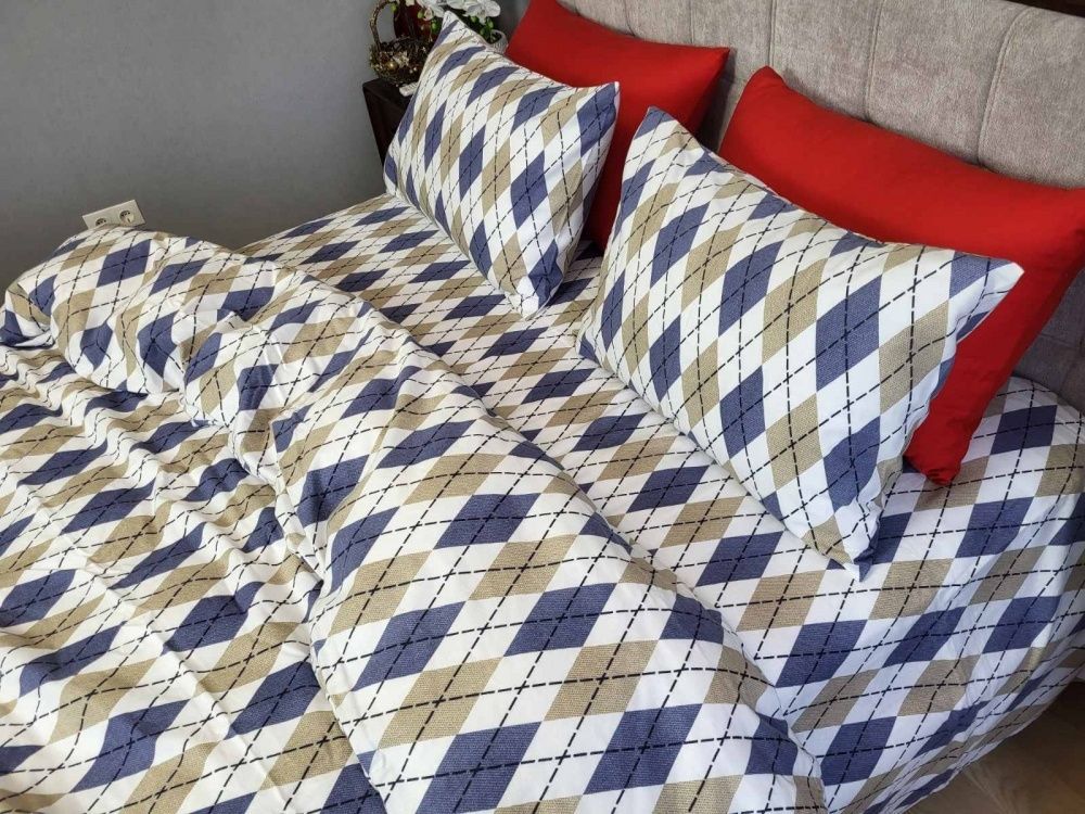 Постельное белье фланель Комфорт текстиль Ромб синий, Turkish flannel