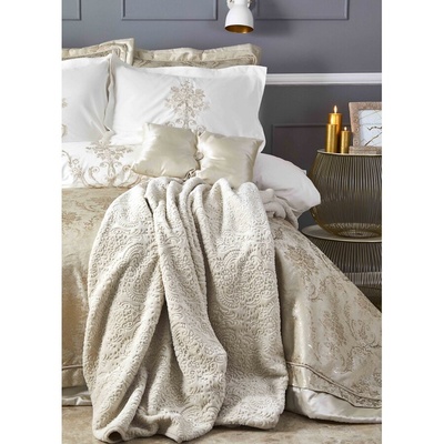 Набор постельное белье с покрывалом + плед Karaca Home - Mihrimah gold