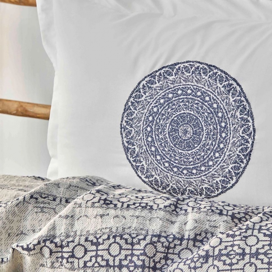 Летнее постельное белье пике жаккард Karaca Home Calipso indigo