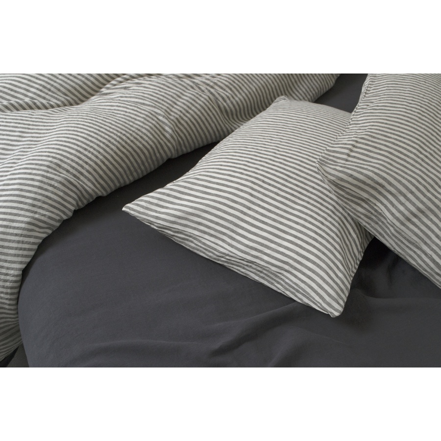 Постельное белье лен Lotus Home - Karlin stripe linen антрацит