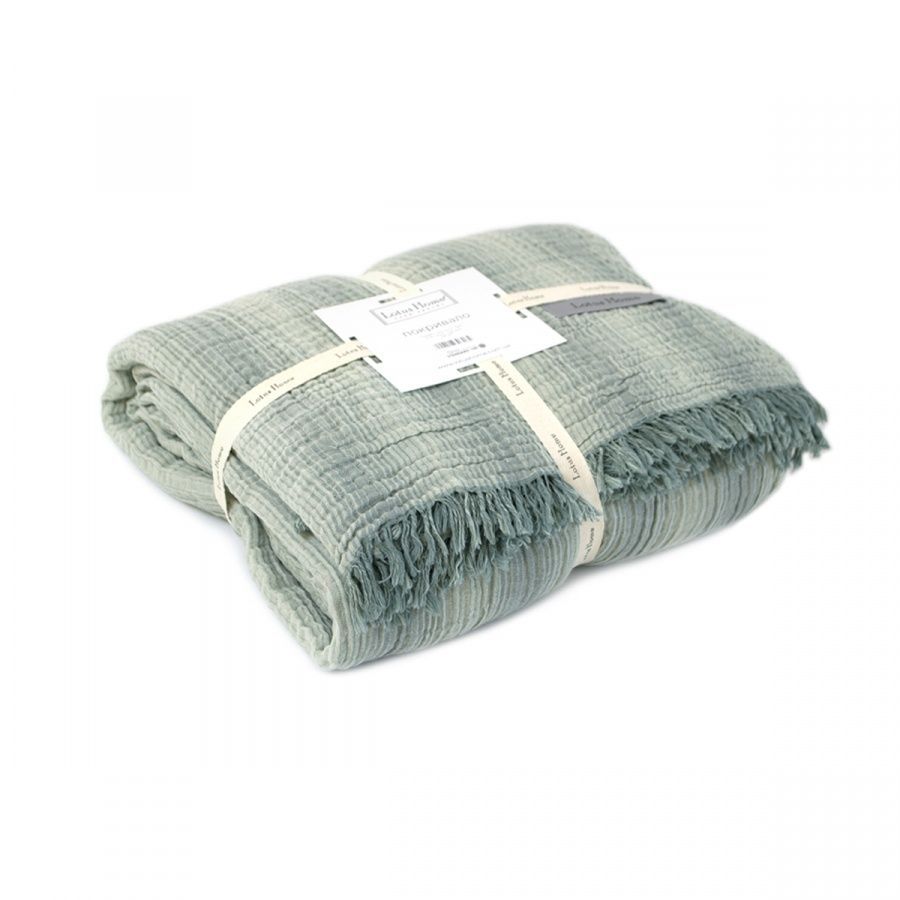 Пике покрывало-плед муслин Lotus Home - Danny muslin botanic-sage green