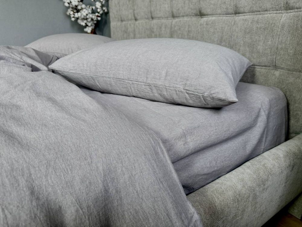 Простирадло на резинці варена бавовна Комфорт Текстиль Rock Gray, Washed Cotton W1351