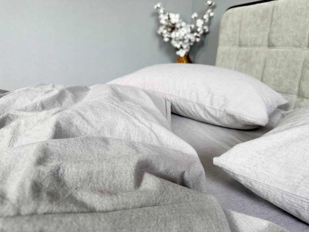Простирадло на резинці варена бавовна Комфорт Текстиль Rock Gray, Washed Cotton W1351