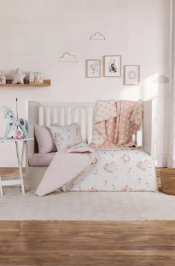 Постільна білизна з покривалом-муслін Saheser Baby Pique Set Unicorn Pudra