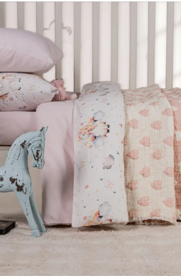 Постільна білизна з покривалом-муслін Saheser Baby Pique Set Unicorn Pudra