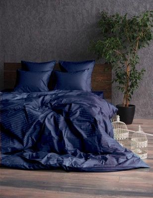 Постільна білизна Комфорт Текстиль Сатин Stripe LUX DARK BLUE 1/1см