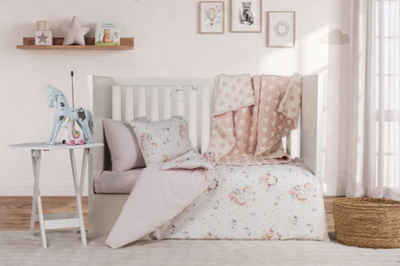 Постільна білизна з покривалом-муслін Saheser Baby Pique Set Unicorn Pudra