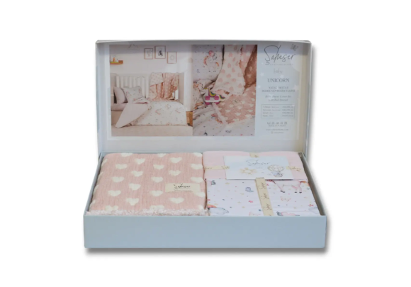 Постільна білизна з покривалом-муслін Saheser Baby Pique Set Unicorn Pudra