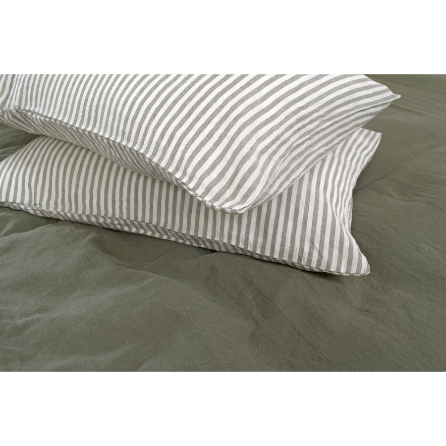 Постельное белье лен Lotus Home - Karlin stripe linen хаки