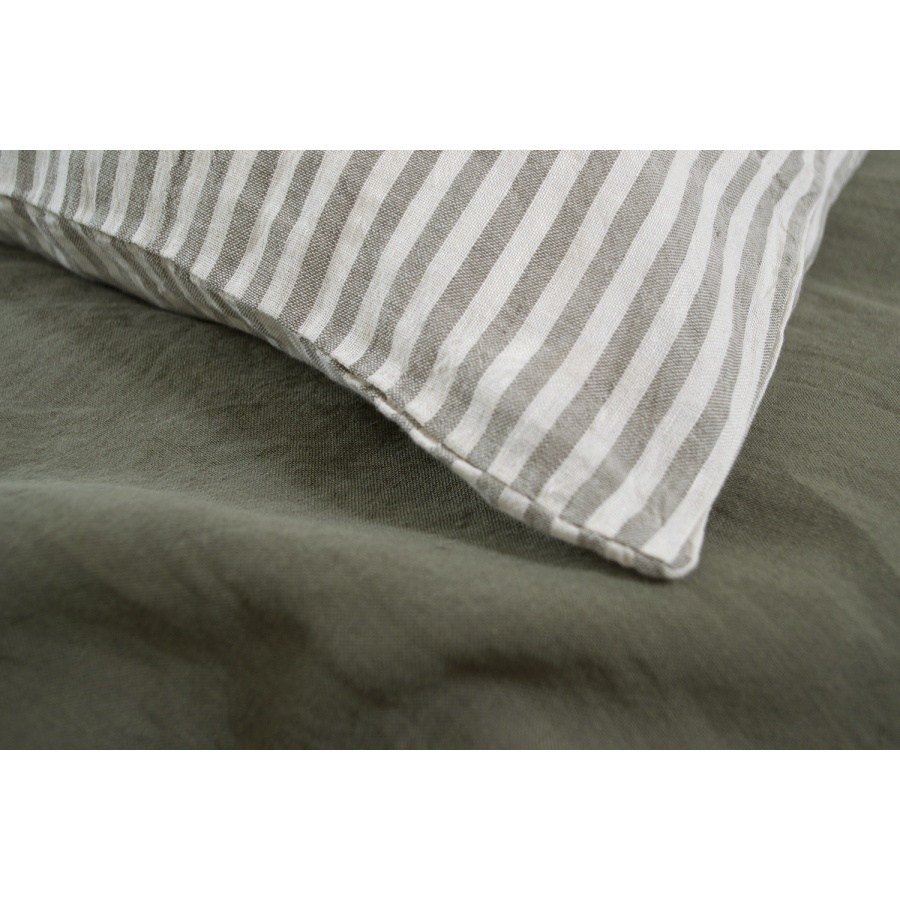 Постельное белье лен Lotus Home - Karlin stripe linen хаки