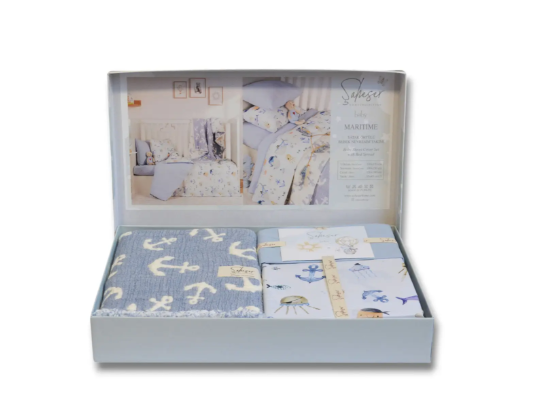 Постільна білизна з покривалом-муслін Saheser Baby Pique Set  Maritime Mavi