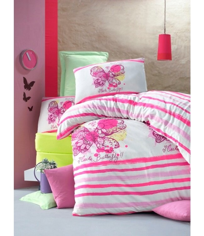 Комплект постельного белья для подростков Victoria ранфорс Cute Butterfly розовый