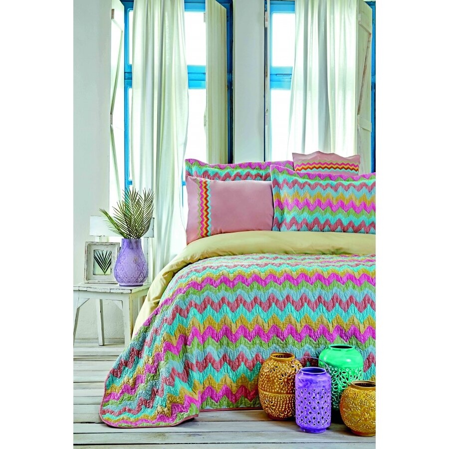 Набор постельное белье с покрывалом Karaca Home - Mood Prime Zigzag