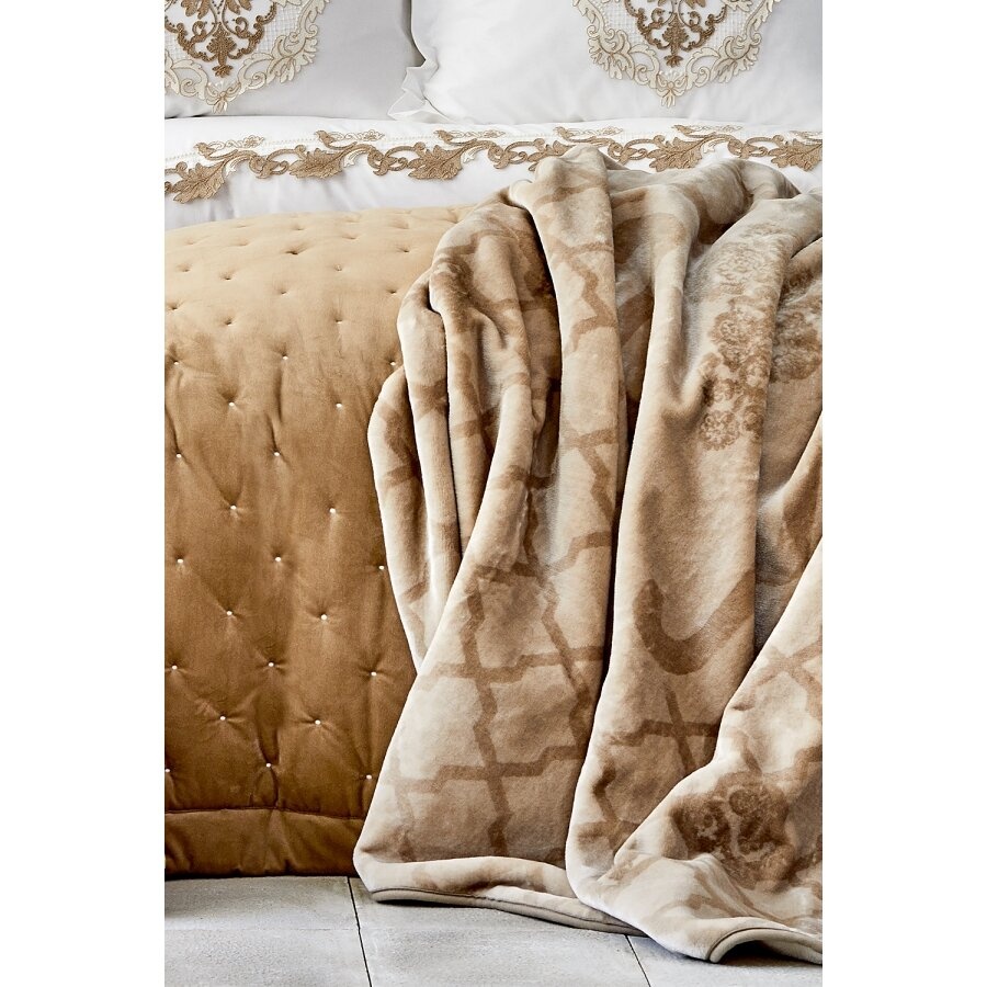 Набор постельное белье с покрывалом + плед Karaca Home - Chester bej