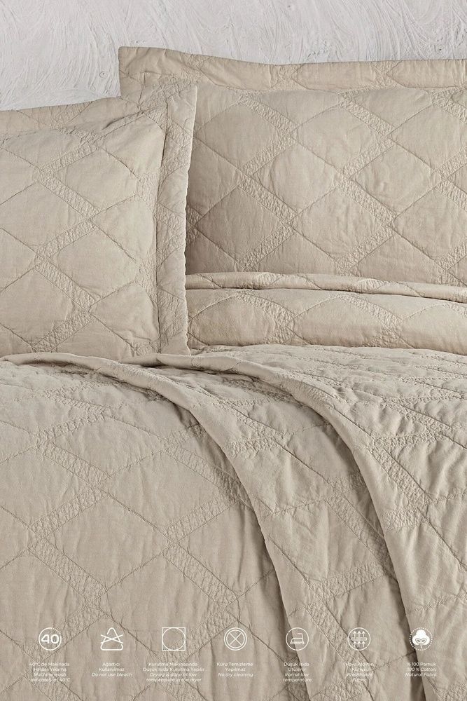 Покривало варена бавовна з наволочками Maribor Natural Creations Beige