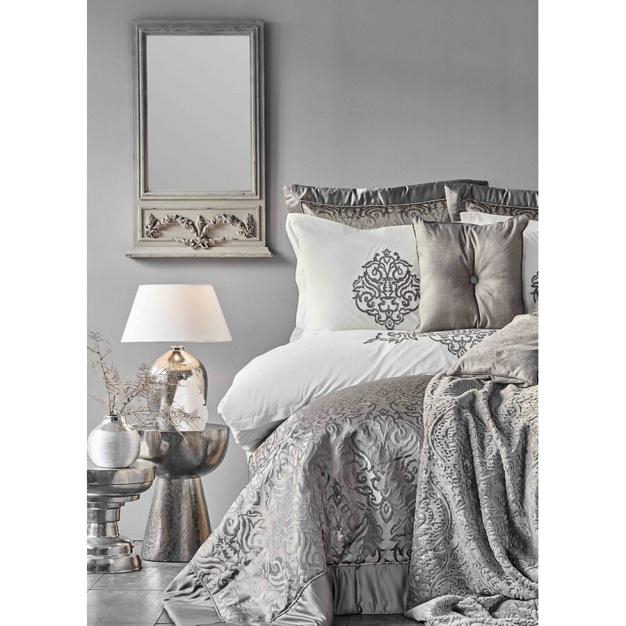 Набор постельное белье с покрывалом + плед Karaca Home - Camilla antrasit