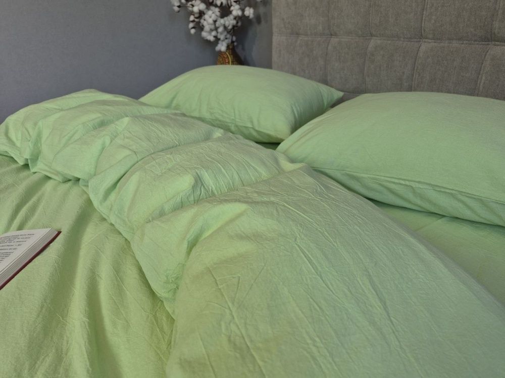 Простынь на резинке вареный хлопок Комфорт Текстиль Lime green, Washed Cotton W1371