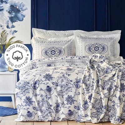 Набор постельное белье с покрывалом Karaca Home - Amar mavi синий pike jacquard