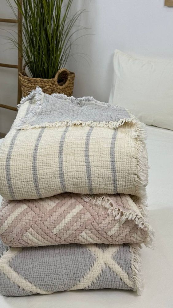 Покривало муслінове Saheser Striped gri, Светло-серый, Евро, 230х250 см