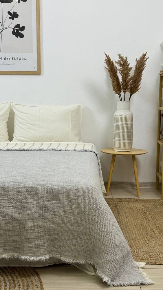 Покривало муслінове Saheser Striped gri, Светло-серый, Евро, 230х250 см