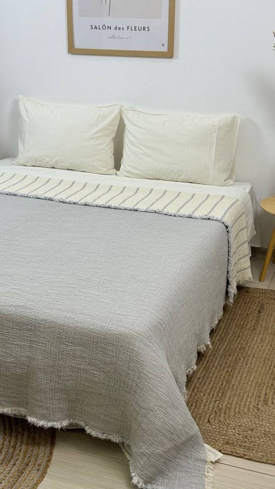Покривало муслінове Saheser Striped gri, Светло-серый, Евро, 230х250 см