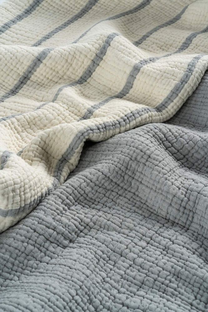 Покривало муслінове Saheser Striped gri, Светло-серый, Евро, 230х250 см